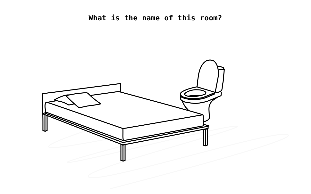 What room has a toilet and a bed?